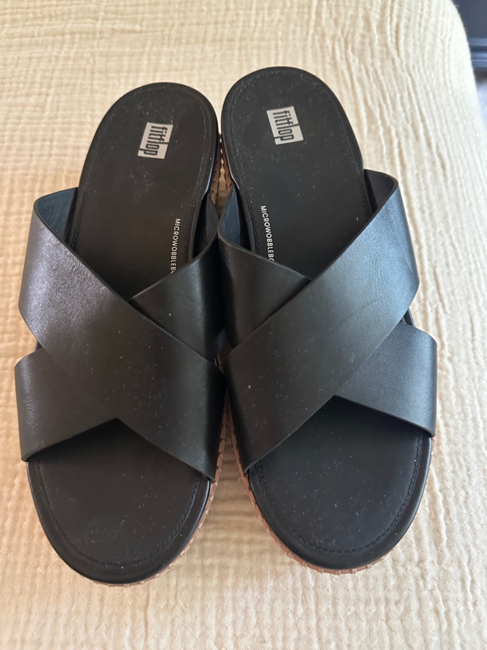 Fitflop Black Crisscross Slide Sandals with Cushioned Footbed